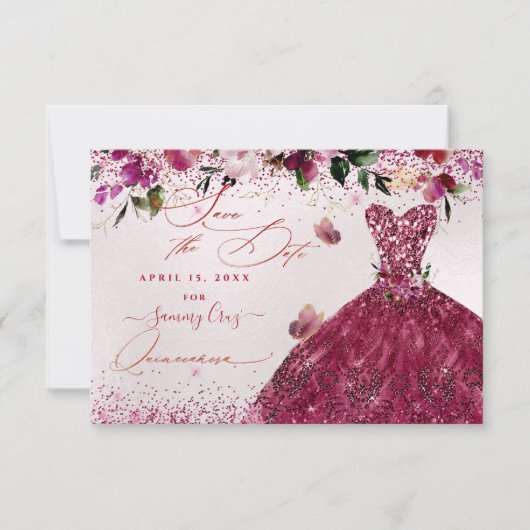Quinceanera Save the Date Cherry Red Dress (Voorkant)