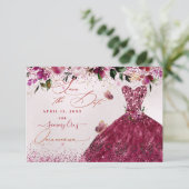 Quinceanera Save the Date Cherry Red Dress (Staand voorkant)