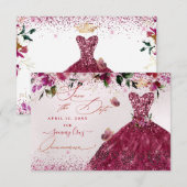 Quinceanera Save the Date Cherry Red Dress (Voorkant / Achterkant)