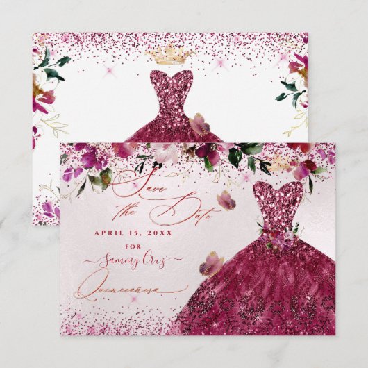Quinceanera Save the Date Cherry Red Dress (Voorkant / Achterkant)