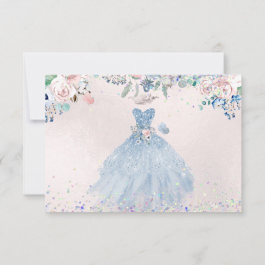 Quinceanera Save the Date Dusty Pink Blue Peonies  Kaart (Achterkant)