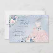 Quinceanera Save the Date Dusty Pink Blue Peonies Kaart (Voorkant)