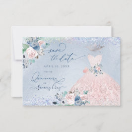 Quinceanera Save the Date Dusty Pink Blue Peonies  Kaart