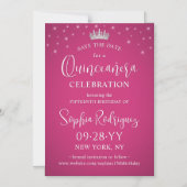 Quinceañera Save the Date Elegant Fuschia Pink Magnetische Uitnodiging (Voorkant)