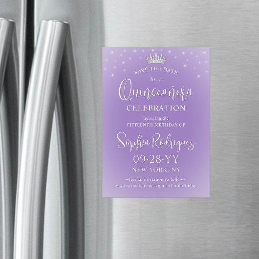 Quinceañera Save the Date Elegant Lilac Purple Magnetische Uitnodiging