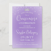 Quinceañera Save the Date Elegant Lilac Purple Magnetische Uitnodiging (Voorkant)