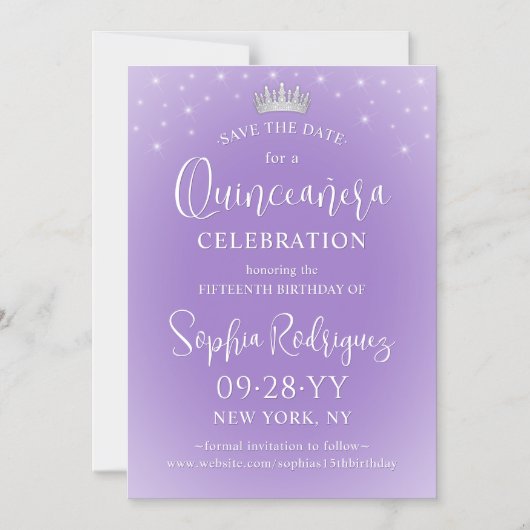 Quinceañera Save the Date Elegant Lilac Purple Magnetische Uitnodiging (Voorkant)
