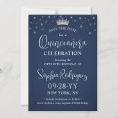 Quinceañera Save the Date Elegant Navy Blue Magnetische Uitnodiging (Voorkant)