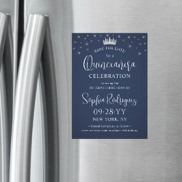 Quinceañera Save the Date Elegant Navy Blue Magnetische Uitnodiging
