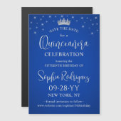 Quinceañera Save the Date Elegant Royal Blue Magnetische Uitnodiging (Voorkant / Achterkant)