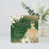 Quinceanera Save the Date Faux Glitter Gold Gown Kaart (Staand voorkant)