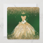 Quinceanera Save the Date Faux Glitter Gold Gown Kaart (Achterkant)