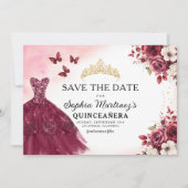 Quinceanera Save the Date Floral Bourgogne (Voorkant)