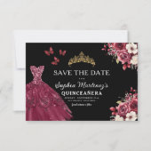 Quinceanera Save the Date Floral Bourgogne (Voorkant)