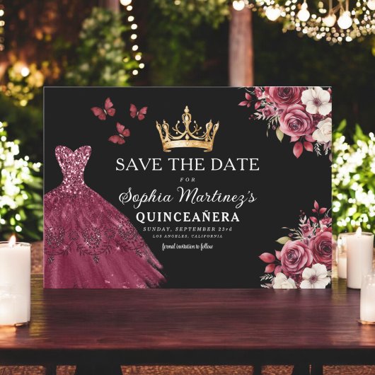 Quinceanera Save the Date Floral Bourgogne