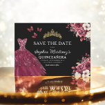 Quinceanera Save the Date Floral Bourgogne<br><div class="desc">Kondig uw quinceañera in stijl aan met de Floral Bourgogne Save the Date Birthday Invitation. Dit elegante ontwerp heeft rijke bordeauxtinten, versierd met delicate bloemaccenten, perfect voor een tijdloos en vorstelijk feest. De geavanceerde lay-out biedt alle belangrijke details, zodat uw gasten hun agenda's markeren voor uw speciale dag. Of het...</div>