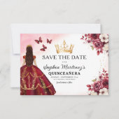Quinceanera Save the Date Floral Bourgogne (Voorkant)