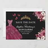 Quinceanera Save the Date Floral Bourgogne (Voorkant)