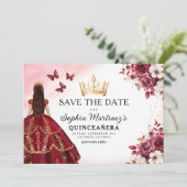 Quinceanera Save the Date Floral Bourgogne (Staand voorkant)