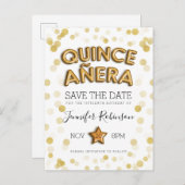 Quinceanera Save the Date Gold Balloons Glitter Aankondigingskaart (Voorkant / Achterkant)