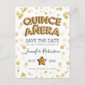 Quinceanera Save the Date Gold Balloons Glitter Aankondigingskaart (Voorkant)