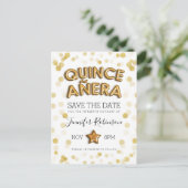 Quinceanera Save the Date Gold Balloons Glitter Aankondigingskaart (Staand voorkant)