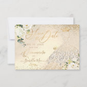 Quinceanera Save the Date Gold Faux Glitter Gown I Kaart (Voorkant)
