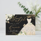 Quinceanera Save the Date Gold Faux Glitter Gown Kaart (Staand voorkant)