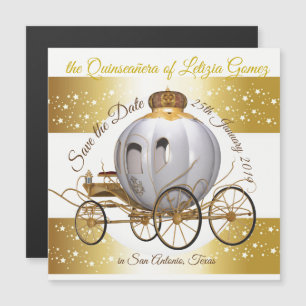 Quinceanera Save the Date Gold Princess Carriage Magnetische Uitnodiging