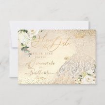 Quinceanera Save the Date Gouden Nep Glitterjurk I