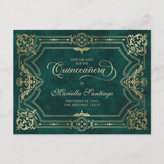 Quinceanera Save the Date Green Briefkaart (Voorkant)