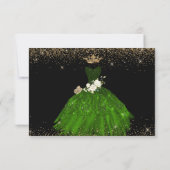 Quinceanera Save the Date Green Faux Glitter Gown Kaart (Achterkant)