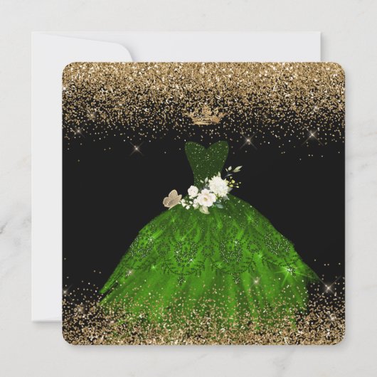 Quinceanera Save the Date Green Faux Glitter Kaart (Achterkant)