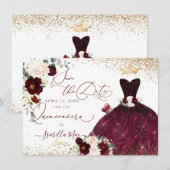 Quinceanera Save the Date Green Faux Glitter Kaart (Voorkant / Achterkant)