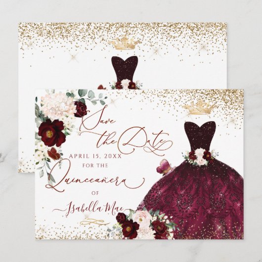 Quinceanera Save the Date Green Faux Glitter Kaart (Voorkant / Achterkant)