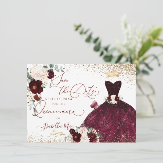 Quinceanera Save the Date Green Faux Glitter Kaart (Staand voorkant)