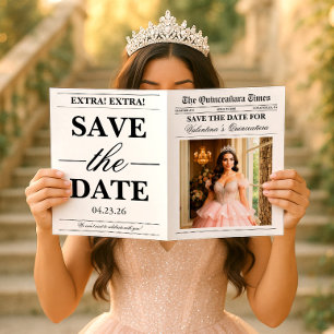 Quinceañera Save the Date Kranten Fotoshoot Kaart