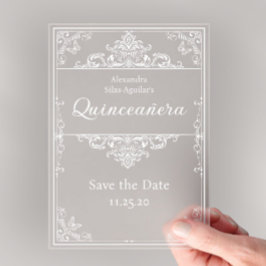 Quinceañera - Save the Date  Light Blue Elegant Acryl Uitnodigingen