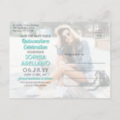 Quinceañera Save the Date Modern 2 Foto Blauwgroen Uitnodiging Briefkaart (Achterkant)