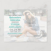 Quinceañera Save the Date Modern 2 Foto Blauwgroen Uitnodiging Briefkaart (Achterkant)
