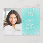 Quinceañera Save the Date Modern 2 Foto Blauwgroen Uitnodiging Briefkaart (Voorkant)