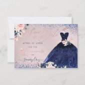 Quinceanera Save the Date Navy Blue Gown Kaart (Voorkant)