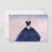 Quinceanera Save the Date Navy Blue Gown Kaart (Achterkant)