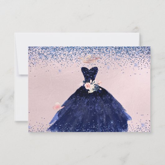 Quinceanera Save the Date Navy Blue Gown Kaart (Achterkant)