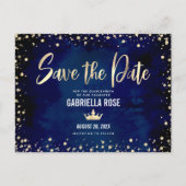 Quinceañera Save the Date Navy Gold Glitter Crown Uitnodiging Briefkaart (Voorkant)