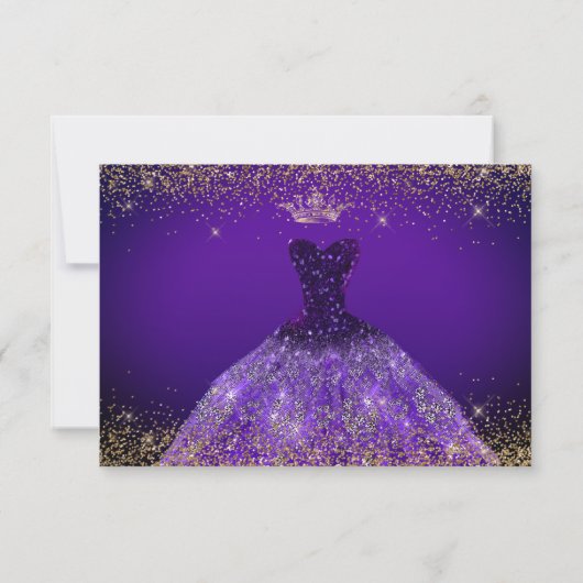Quinceanera Save the Date Paarse Gliter Gown Kaart (Achterkant)