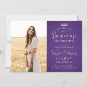 Quinceañera Save the Date Photo Purple and Gold Magnetische Uitnodiging (Voorkant)