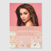 Quinceanera Save the Date Pink Gold Botanical (Voorkant)