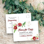 Quinceanera Save the Date Red Roses Waterverf Aankondigingskaart<br><div class="desc">Prachtige Quinceanera Bewaar de Date Briefkaarten met Rode Rozen en een scheutje Gouden Confetti. Dit waterverf bloemontwerp heeft rozen in de tinten rood en roze met aan beide zijden de datumgegevens voor uw Quinceanera. De sjabloon is klaar voor u om het briefkaart te personaliseren met jouw naam, datum en aangepaste...</div>