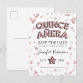 Quinceanera Save the Date Roos Gold Balloons Aankondigingskaart (Voorkant / Achterkant)